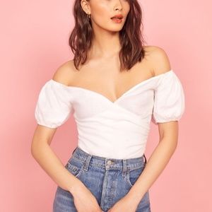 Reformation White Off-Shoulder Blouse